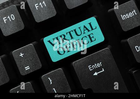 Sign displaying Virtual Office. Business overview part of flexible workspace industry without any fixed place Word Processing Program Ideas, Logging Stock Photo