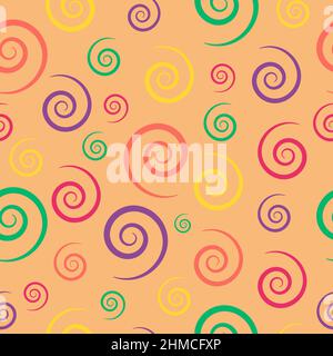 Multicolored vector seamless pattern with spirals of different sizes Stock Vector