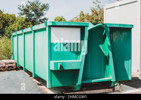 Large green garbage container at local waste sorting station Stock ...
