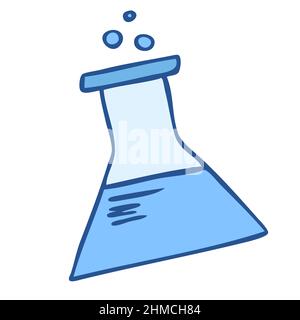 Test tube with a liquid. Chemical equipment. Hand drawn vector illustration. Stock Vector