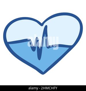 Line cardiogram and heart hand drawn. Health heartbeat pulse cardiology medicine Stock Vector