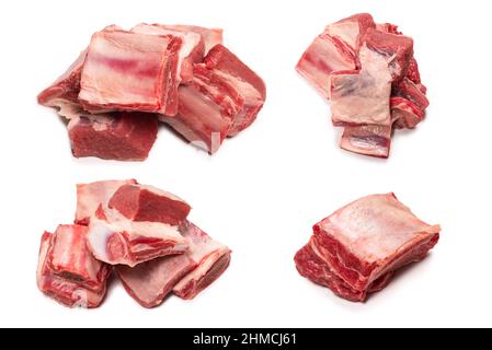 Raw beef ribs isolated on white background. Top view. Stock Photo