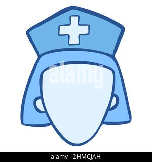 Hand drawn nurse face icon, wearing hat with cross, isolated. medical symbol Stock Vector