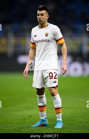 Milan, Italy. 08 February 2022. Stephan El Shaarawy of AS Roma looks on during the Coppa Italia football match between FC Internazionale and AS Roma. Credit: Nicolò Campo/Alamy Live News Stock Photo