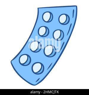 Doodle illustration of pills blister. Drugstore product. Stock Vector