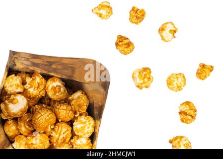 Pop corn isolated on white background. Top view. Stock Photo