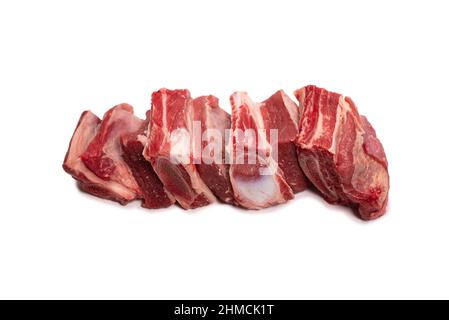 Raw beef ribs isolated on white background. Top view. Stock Photo