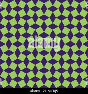 Seamless pattern of squares and diamonds in green and purple. Stock Vector
