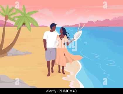 Walking barefoot on sandy beach flat color vector illustration Stock Vector
