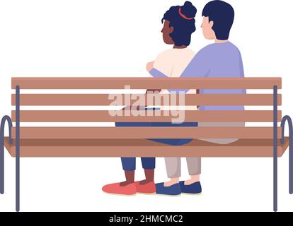 Embracing couple on bench semi flat color vector characters Stock Vector