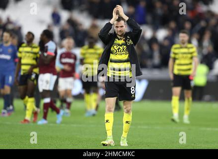 London, England, 8th February 2022. Tom Cleverley of Watford during the Premier League match at the London Stadium, London. Picture credit should read: Paul Terry / Sportimage Stock Photo