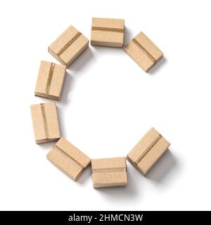 Letter C. Alphabet from cardboard boxes for delivery isolated on white background. Stock Photo