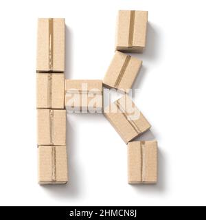 Letter K. Alphabet from cardboard boxes for delivery isolated on white background. Stock Photo