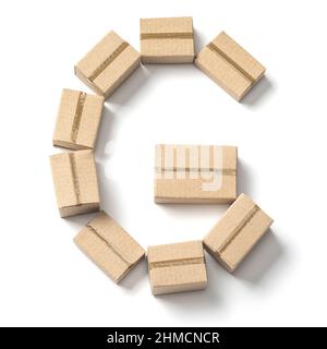 Letter G. Alphabet from cardboard boxes for delivery isolated on white background. Stock Photo