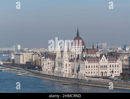 Hungarian parliament building from across Danube from Fisherman's bastion in Budapest, Hungary Stock Photo