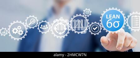 Lean six sigma industrial process optimization with keizen and DMAIC methodology. Continuous improvement and efficiency to increase value and reduce c Stock Photo