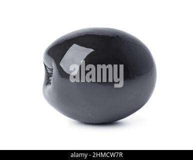 Single black olive isolated on white background Stock Photo
