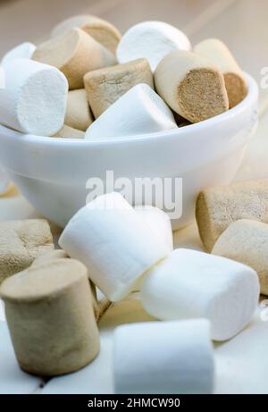 marshmallow white and coffee colors on a white background Stock Photo