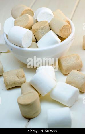 marshmallow white and coffee colors on a white background Stock Photo
