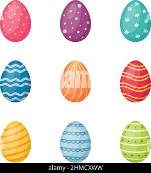 Set of Easter eggs on white background. Happy Easter, vector illustration Stock Vector