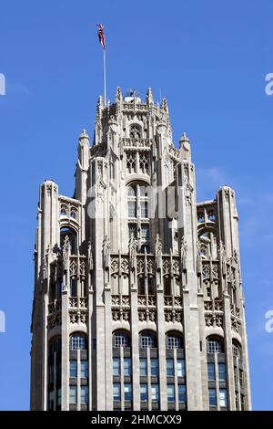 View of the Top Section of the Tribune Tower, Chicago, Illinois Stock ...