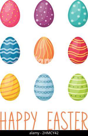 Happy Easter card with eggs and handwriting text, vector illustration Stock Vector