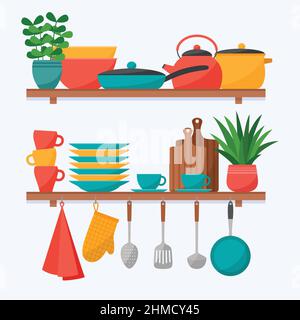 Cartoon kitchen utensils and tools, cooking equipment, kitchenware.  Cutlery, pot, saucepan, cup, bowl, cookware elements vector set 23835895  Vector Art at Vecteezy