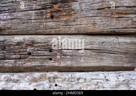 Old wooden log wall background Stock Photo