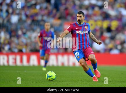Sergio Kun Agüero (19) of FC Barcelona during the tenth day of La Liga Santader match between FC Barcelona and Real Madrid at Camp Nou Stadium on October 24 , 2021 in Barcelona, Spain. Stock Photo