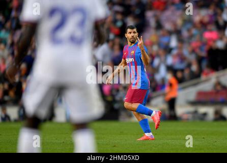 Sergio Kun Agüero (19) of FC Barcelona during the tenth day of La Liga Santader match between FC Barcelona and Real Madrid at Camp Nou Stadium on October 24 , 2021 in Barcelona, Spain. Stock Photo