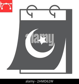 Ramadan calendar glyph icon, holiday and crescent, islamic calendar vector icon, vector graphics, editable stroke solid sign, eps 10. Stock Vector