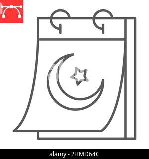 Ramadan calendar line icon, holiday and crescent, islamic calendar vector icon, vector graphics, editable stroke outline sign, eps 10. Stock Vector