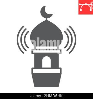 Adhan call glyph icon, azan and islamic, Azaan vector icon, vector graphics, editable stroke solid sign, eps 10. Stock Vector