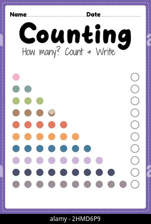 Counting worksheet, math printable sheet for preschool and kindergarten ...