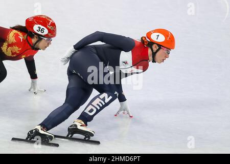 Beijing, China. 09th Feb, 2022. BEIJING, CHINA - FEBRUARY 9: Suzanne Schulting of the Netherlands competing in the Women's 1000m Heats during the Beijing 2022 Olympic Games at the Capitol Indoor Skating on February 9, 2022 in Beijing, China (Photo by Iris van den Broek/Orange Pictures) NOCNSF Credit: Orange Pics BV/Alamy Live News Stock Photo