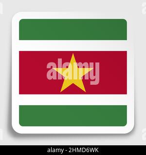 SURINAM flag icon on paper square sticker with shadow. Button for mobile application or web. Vector Stock Vector