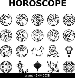 Chinese Horoscope And Accessory Icons Set Vector Stock Vector Image ...