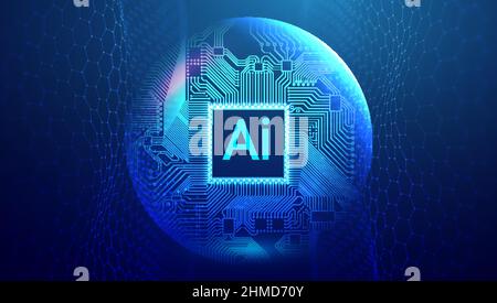 Ai semiconductor circuit board in sphere shield. Cloud network abstract data analysis. Database system with sphere shield. Stock Vector