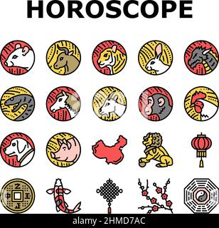 Chinese Horoscope And Accessory Icons Set Vector Stock Vector Image ...