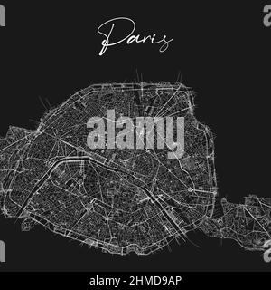 City map Paris, detailed road plan widescreen vector poster Stock ...