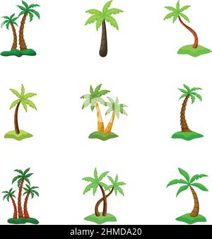 Set of 9 pcs palm trees on a white background - Vector illustration Stock Vector