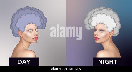 Stylized pop art image of a woman, day and night. Vector illustration Stock Vector