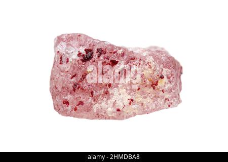 Natural rough strawberry quartz (a rare variety of quartz that contain red inclusions of iron oxide) on white background (shallow dof) Stock Photo