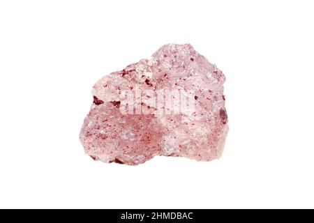 Closeup natural rough strawberry quartz (a rare variety of quartz that contain red inclusions of iron oxide) on white background (shallow dof) Stock Photo