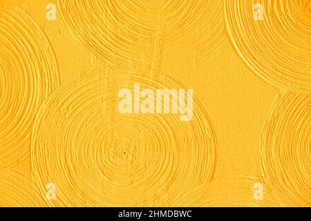 Closeup yellow abstract background gypsum panel, spiral shaped volumetric, yellow circles, futuristic background, selective focus Stock Photo