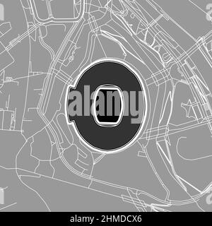 London, Baseball MLB Stadium, outline vector map. The baseball statium map was drawn with white areas and lines for main roads, side roads. Stock Vector