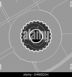 Riyadh, Baseball MLB Stadium, outline vector map. The baseball statium map was drawn with white areas and lines for main roads, side roads. Stock Vector
