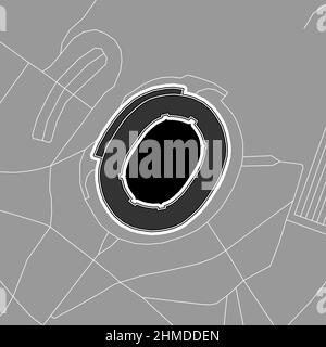 Harare, Baseball MLB Stadium, outline vector map. The baseball statium map was drawn with white areas and lines for main roads, side roads. Stock Vector