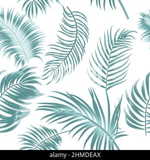 Green tropical vector seamless pattern with  leaves of palm tree. Botany dark background, jungle  wallpaper. Stock Vector
