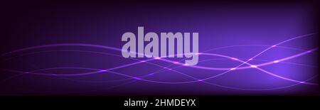 Abstract glowing horizontal background with neon light effect linear texture. Vector illustration. Technology global communication network lilac background with sparks. Vector illustration Stock Vector